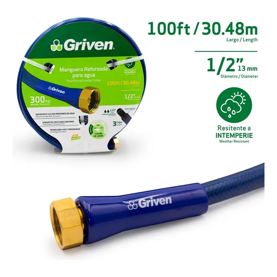 Manguera Culebra Con Conexion 1/2 PuLG X 30,48 Mts Griven