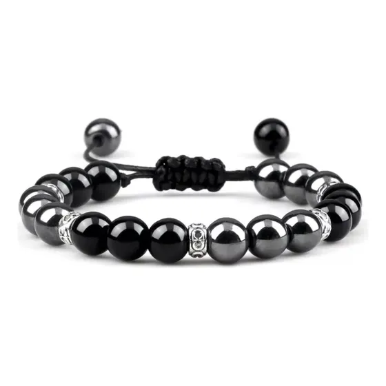 Pulsera Elegante Piedra Onix Ajustable Hematite Unisex