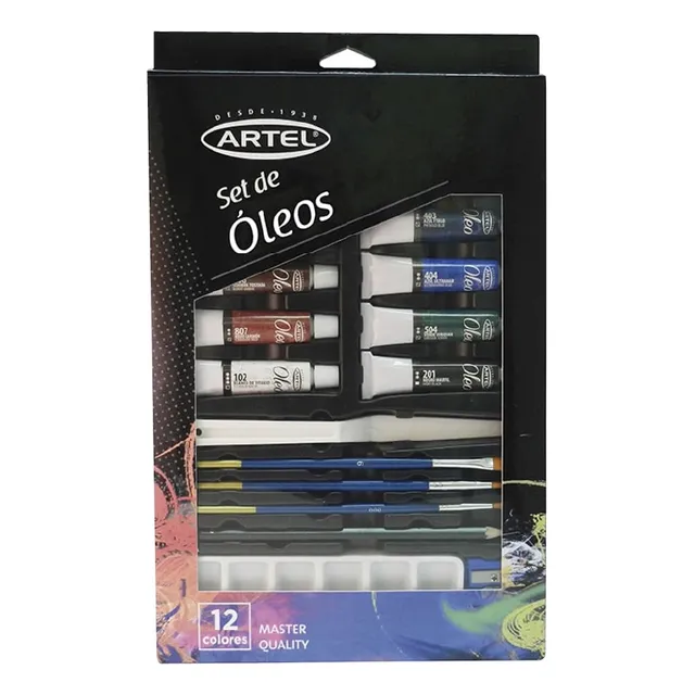 Pack 5 Cajas Pinturas Artel Oleo Set 12 Colores Accesorios