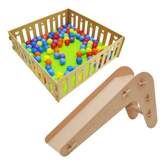 Pelotero Corralito Corral + Tobogan Madera Montessori Pikle