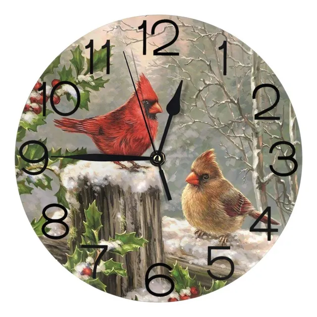 Reloj Pared Invierno Diseño Pajaro Cardenal Silencioso 10 
