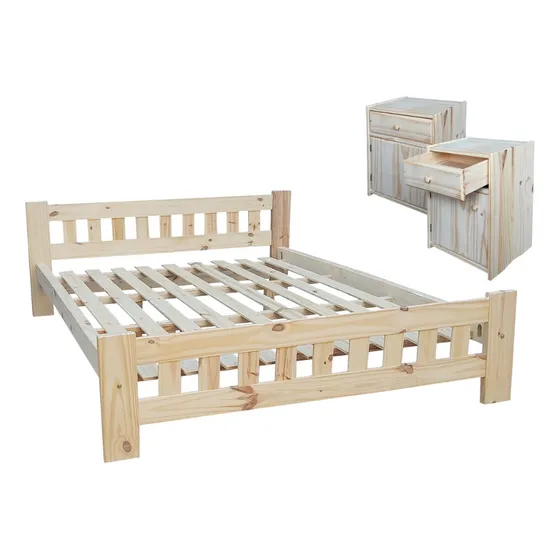 Set De Dormitorio: Cama De 2 Plazas + 2 Mesas De Luz 
