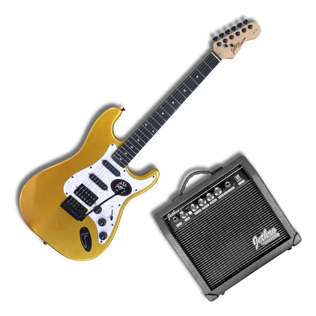 Paquete Guitarra Electrica Series Jethro By Steelpro 061-sk Color Dorado Material del diapasón Álamo laminado Orientación de la mano Diestro