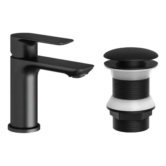 Griferia Canilla Monocomando Negra Baño Con Vaálvula Tiptop