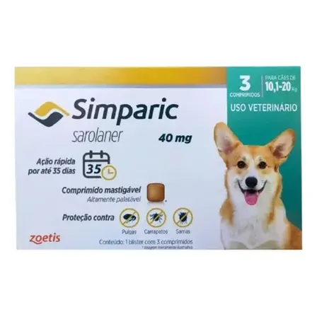 Simparic 40mg Para Cães De 10,1 A 20kg 3 Comprimidos Zoetis Azul-celeste