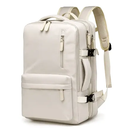 Mochila Viagem Azuza Bolsos Expansível Acolchoada Resistente Cor Off white