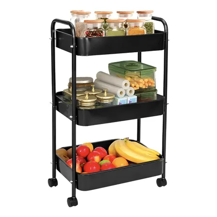 Carrito Organizador Sacre Solutions 3 Niveles Acero Negro Ruedas