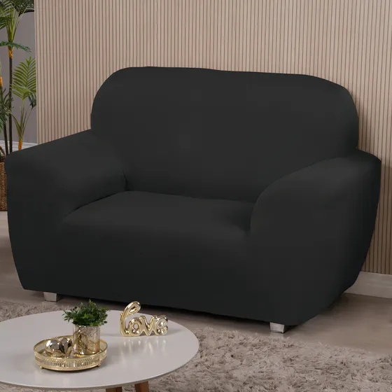 Capa De Sofá Avulsa 2 Lugares De Malha Gel + 4 Fixadores Cor Preto