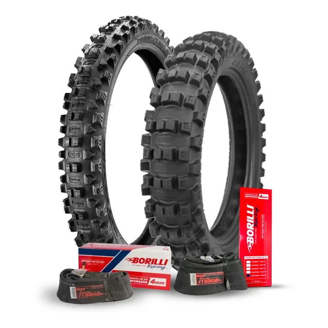 Kit Pneu Borilli 90/100-21 7days E 110/100-18 Exc+2câmaras