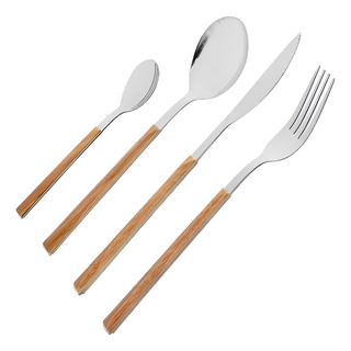 Faqueiro 24 Pçs Aço Inoxidável Cabo Slim Estampa Madeira Faqueiro 24 Pçs Aço Inoxidável Cabo Slim Estampa Madeira