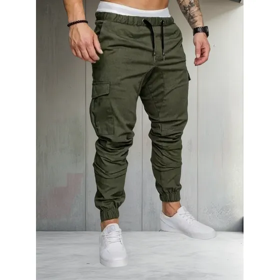 Jogger Pantalones Hombre Cargo Bolsillos Casuales Slim Moda
