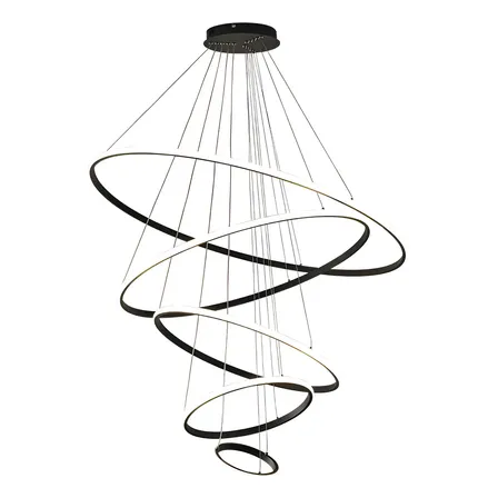 Lustre Pendente Moderno Anéis 5 Arcos Pe Direito Duplo Alto Cor Preto 110V/220V