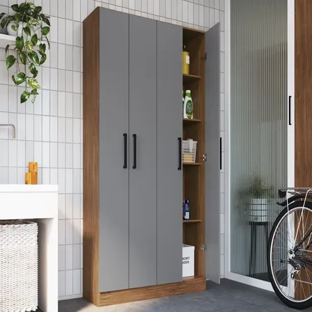 Armário Multiuso 4 Portas Rivera 177cm X 103cm X 34 Jh Freijó/cinza