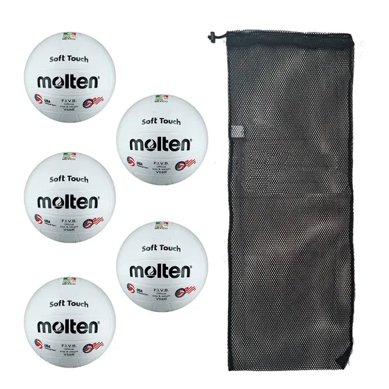 Set 5 Balones Voleibol Molten V58r Hule Natural #5 +balonera
