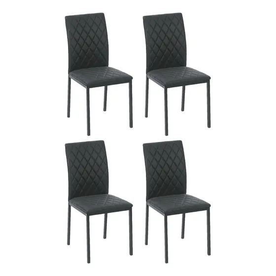 Silla Living Comedor Cocina Set X4 Tapizada Niviko Reforzada Estructura De La Silla Negro Asiento Negro Diseño De La Tela Cuero Sintético