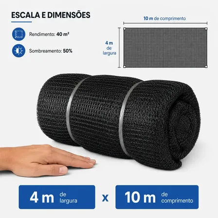 Tela Sombrite 50% 4 X 10 Metros Preta Para Hortaliças