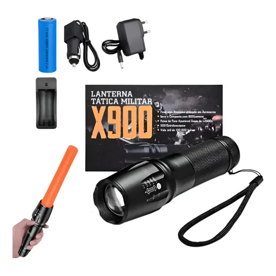 Lanterna X900 Tatica Militar Led C/ Bateria Recarregavel Cor da luz Branco