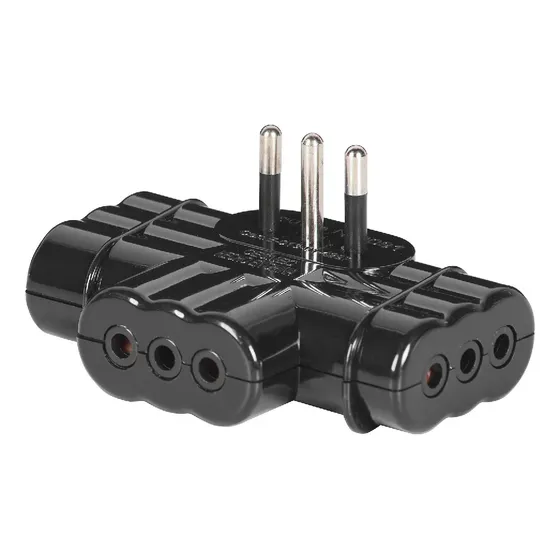 Enchufe Triple Plano C/tierra Negro Ritt