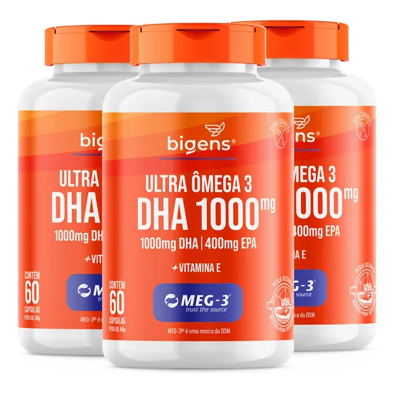 Kit 3x 60 Cápsulas Ultra Ômega 3 Dha 1000mg 400mg Epa Certificado De Segurança Internacional Meg-3 Bigens