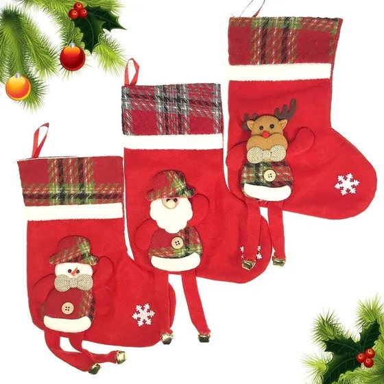 3 Botas Navideñas Colgantes Adorno Arbol Navidad Santa 25cm Dorado