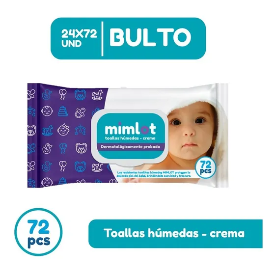 Toallas Humedas Bebe Crema Mimlot X 72 Pcs - Bulto