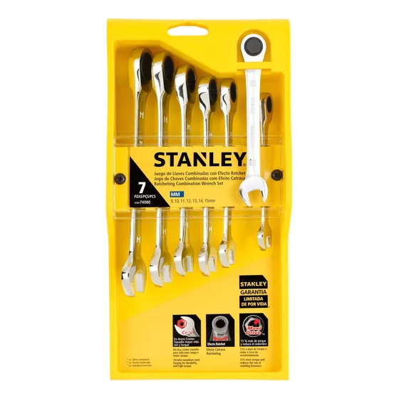 Juego De Llaves Combinadas Antiresbalantes T Rachet Stanley 
