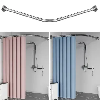 Tubo Barra Cortinero De Baño Curvada De L Ajustable 80-130cm Blanco Blanco