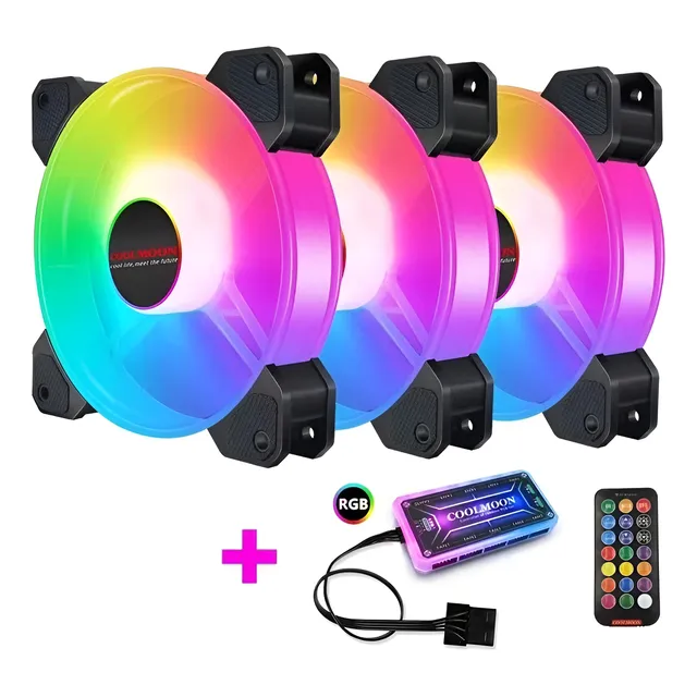 Kit De 3 Ventiladores Argb Coolmoon Con Controlador 120cm