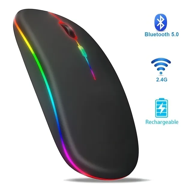 Mouse Inalambrico Dual Bluetooth Usb Recargable Para Mac Windows Color Negro