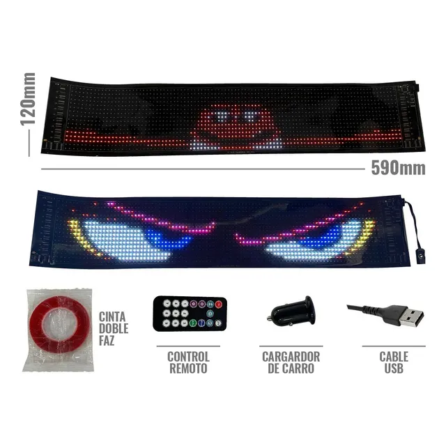Pantalla Cinta Led Flexible Ojitos O Ojos Animados 12x60 Cm