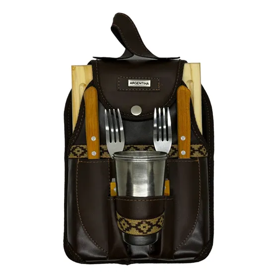 Set De Asado Doble Completo Estuche Tablita Vaso Cubiertos
