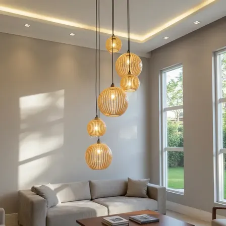 Lustre Pendente Para Sala Pé Direito Alto 5 M Mbm Marfim 110v/220v (bivolt)