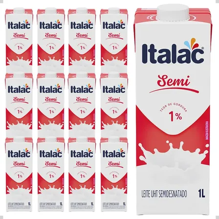 Leite Semi-desnatado Uht Longa Vida 1l C/ Tampa Italac Kit 12 Unidades