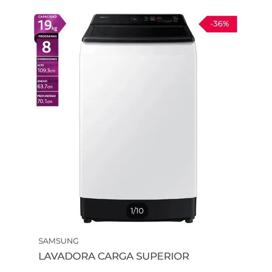 Lavadora Samsung Wa19t6260bw Eléctrica 608441-mlc