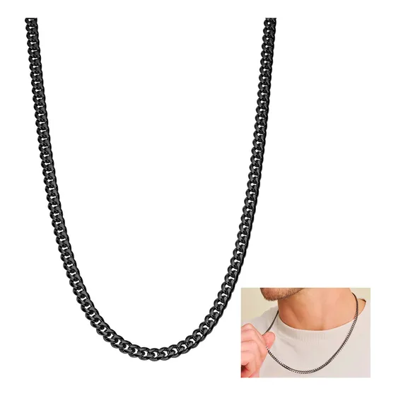 Collares Cadena De Acero Collar Negro Cubano Eslabones