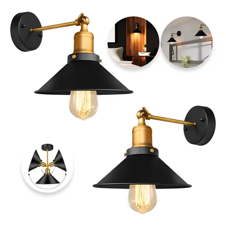Kit 2 Lámparas Decorativas De Pared Int/ext. Vintage Retro Negro Kit 2 Lámparas Decorativas De Pared Int/ext. Vintage Retro Negro