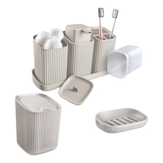 Kit Banheiro Lavabo Lixeira Porta Escova Algodão Sabão 5 Pcs Kit Banheiro Lavabo Lixeira Porta Escova Algodão Sabão 5 Pcs