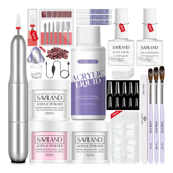 Saviland Polvo Acrílico Y Monómero 60ml,pincel Uñas Acrilico