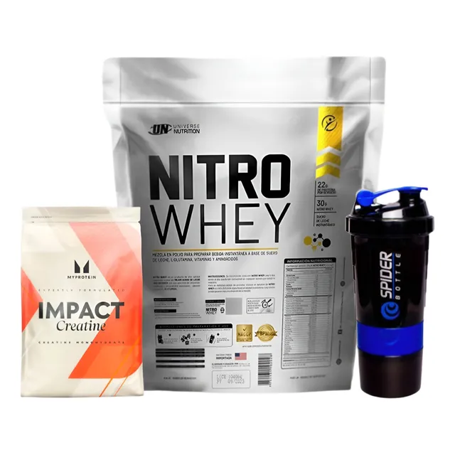 Nitro Whey 3kg Vainilla + Creatina 250gr Myprotein + Shaker
