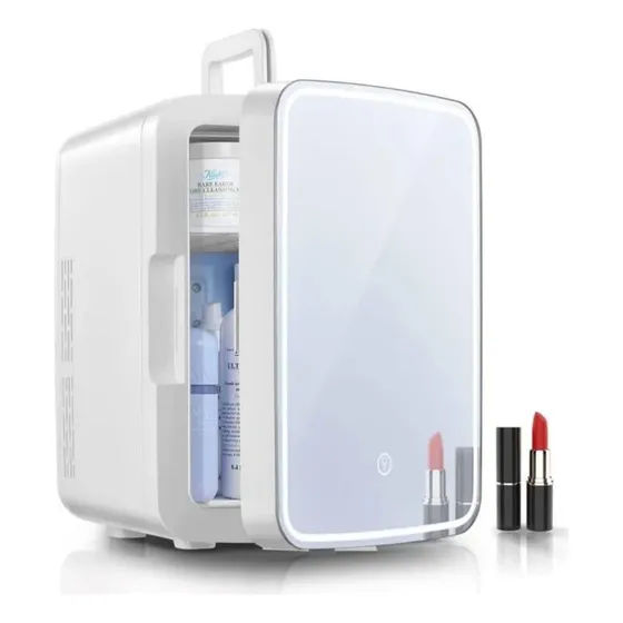 Mini Nevera Con Espejo Led Para Skincare Maquillaje