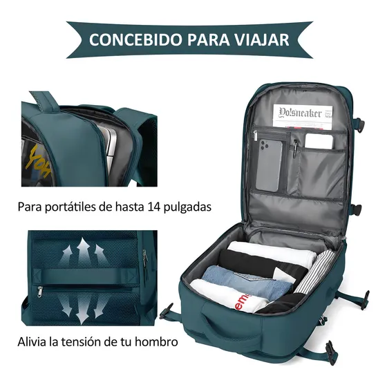 Mochila De Viaje De Gran Capacidad Con Hombros Usb Puerto Color Verde Oscuro Diseño De La Tela Liso