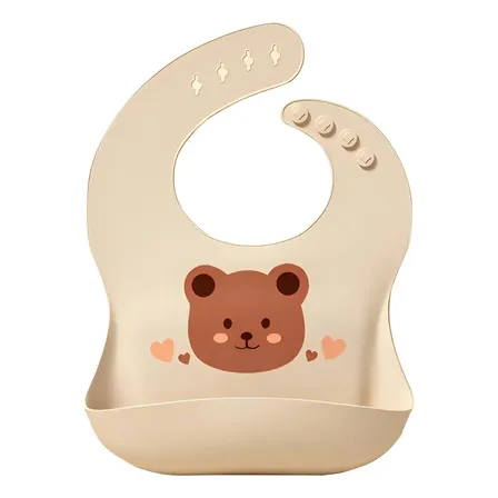 Bebê Babador De Silicone Gumy Com Pega Migalhas Cor Bege Urso Tamanho Cm