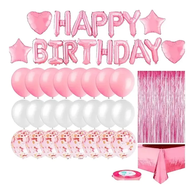 Pack Adornos Para Cumpleaños Globos Confeti - Cartel- Mantel