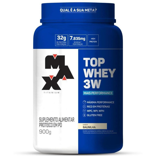 Top Whey 3w Mais Performance 900g Max Titanium Sabor Baunilha Top Whey 3w Mais Performance 900g Max Titanium Sabor Baunilha