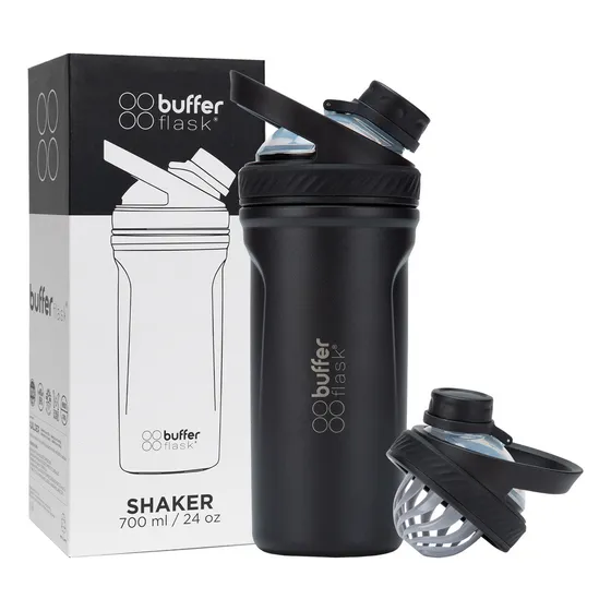 Shaker Vaso Proteina Mezclador Termico Buffer Acero Inoxidable 700ml Black