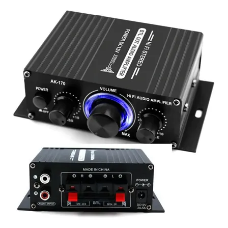 Mini Amplificador Digital Ak170 Estéreo 12v 400w Casa Carro Preto 12v
