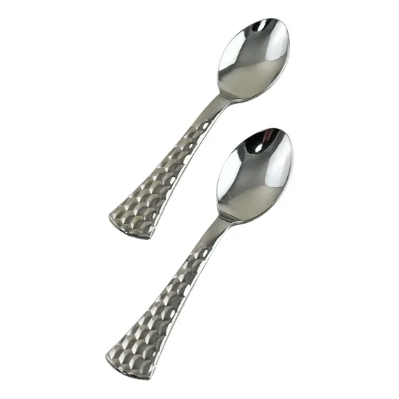 Cucharitas Descartables Glamour Para Postres Plata X 24 U. Mango Plateado