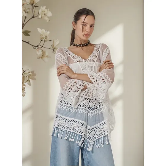 Blusa Estilo Túnica Veresi Premium De Tull Bordado Gich5084