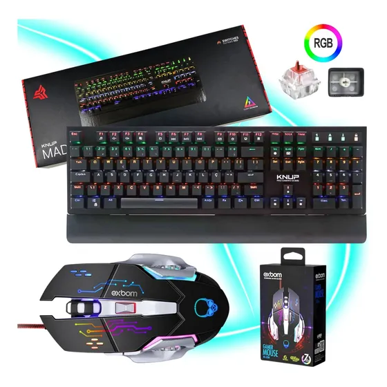 Combo Teclado Gamer Mecânico Red Switch Led Rgb Anti Ghost