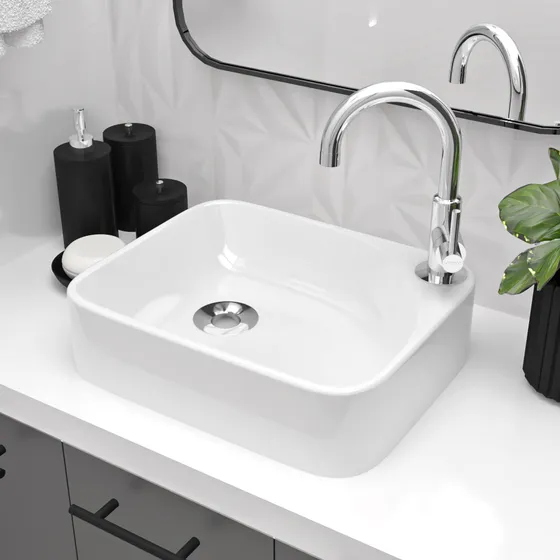 Cuba pia de apoio retangular 36x28 furo lateral para banheiro lavabo Dália Beltempo